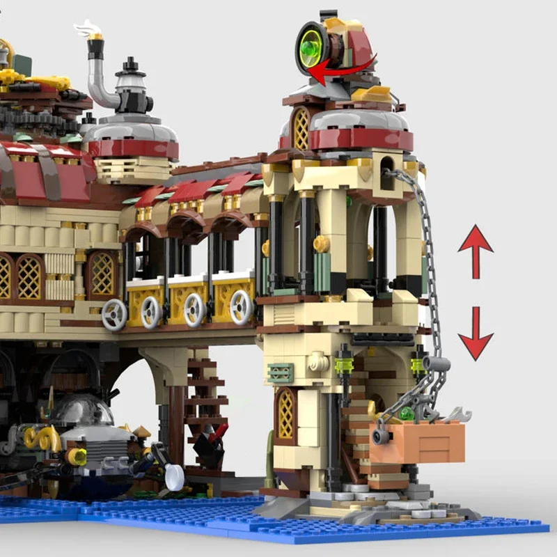 Bricklink Ideas Steam-Punk City Medieval Castle Steam Powered Science House MOC-121751 Set Building Blocks Toys Children Gift