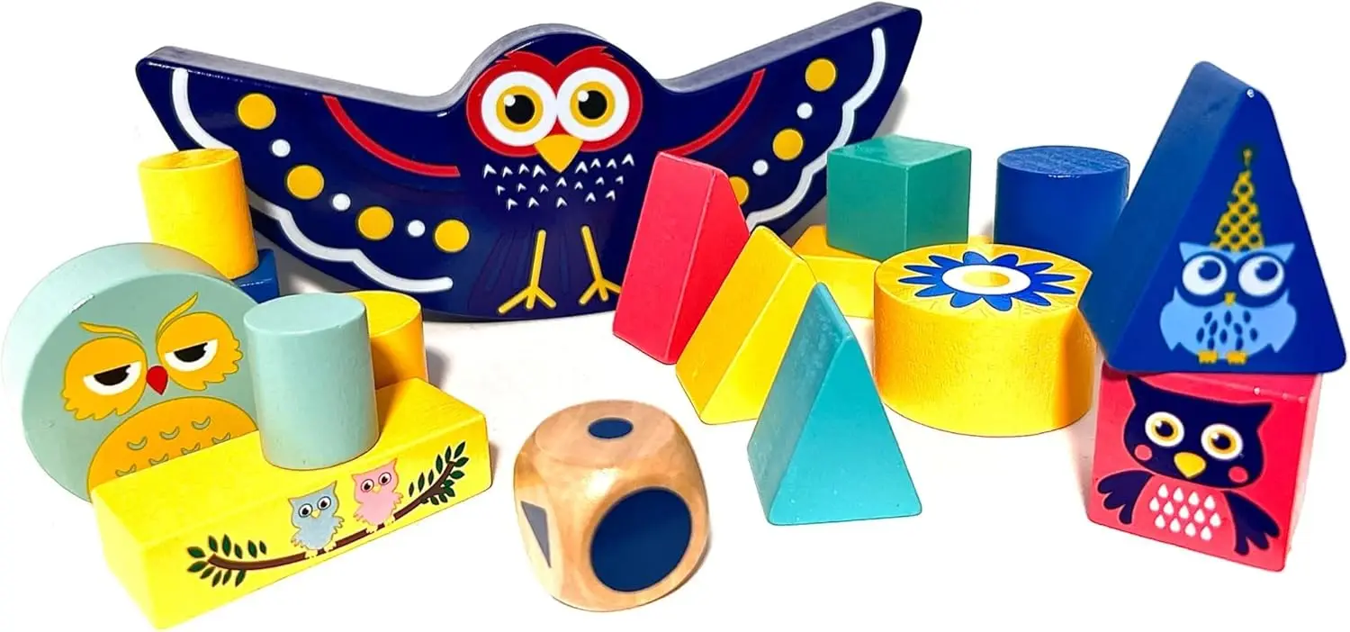 لعبة التراص والتوازن على حيوانات مونتيسوري، كتل بومة خشبية ملونة ولطيفة، تعلم مستوحى من مونتيسوري، تعلم تعليمي