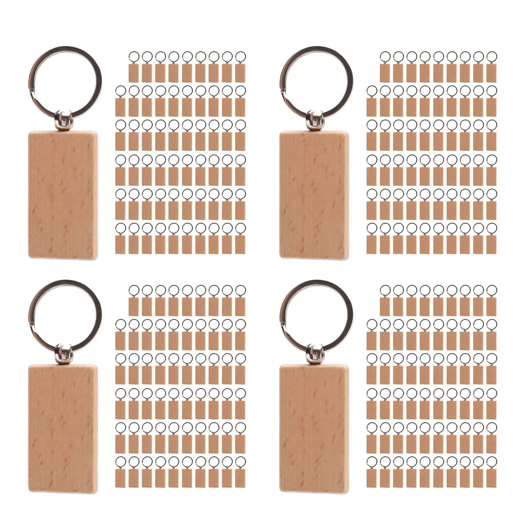 240Pcs Blank Rectangle Wooden Key Chain DIY Wood Keychains Key Tags Can Engrave DIY Gifts Eco-Friendly