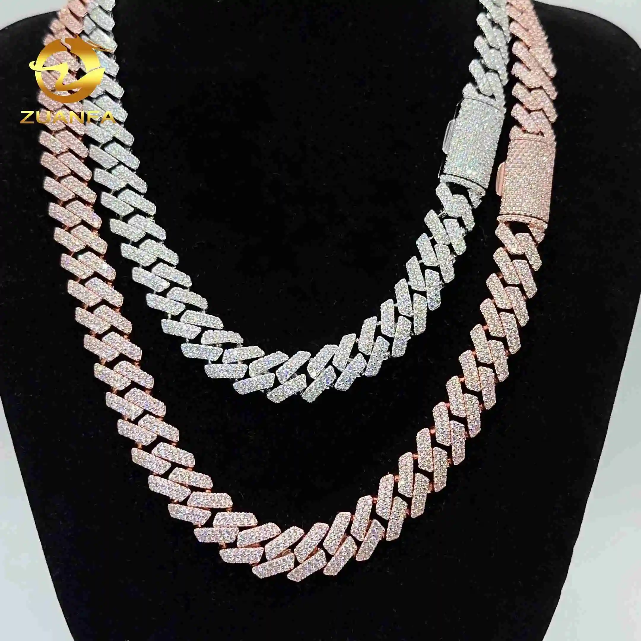 to Ready Ship Men Hiphop Jewelry 13mm AAAAA Zircon Diamond Sterling 925 Silver Cuban Link Chain Ice Out Hip Hop Necklace Chain..