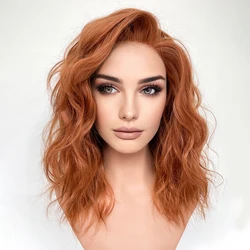 360 Color Copper Brown Water Wavy Short Bob Synthetic Transparent Lace Wigs for Women Glueless Lolita Daily Wear Synthetic Wigs