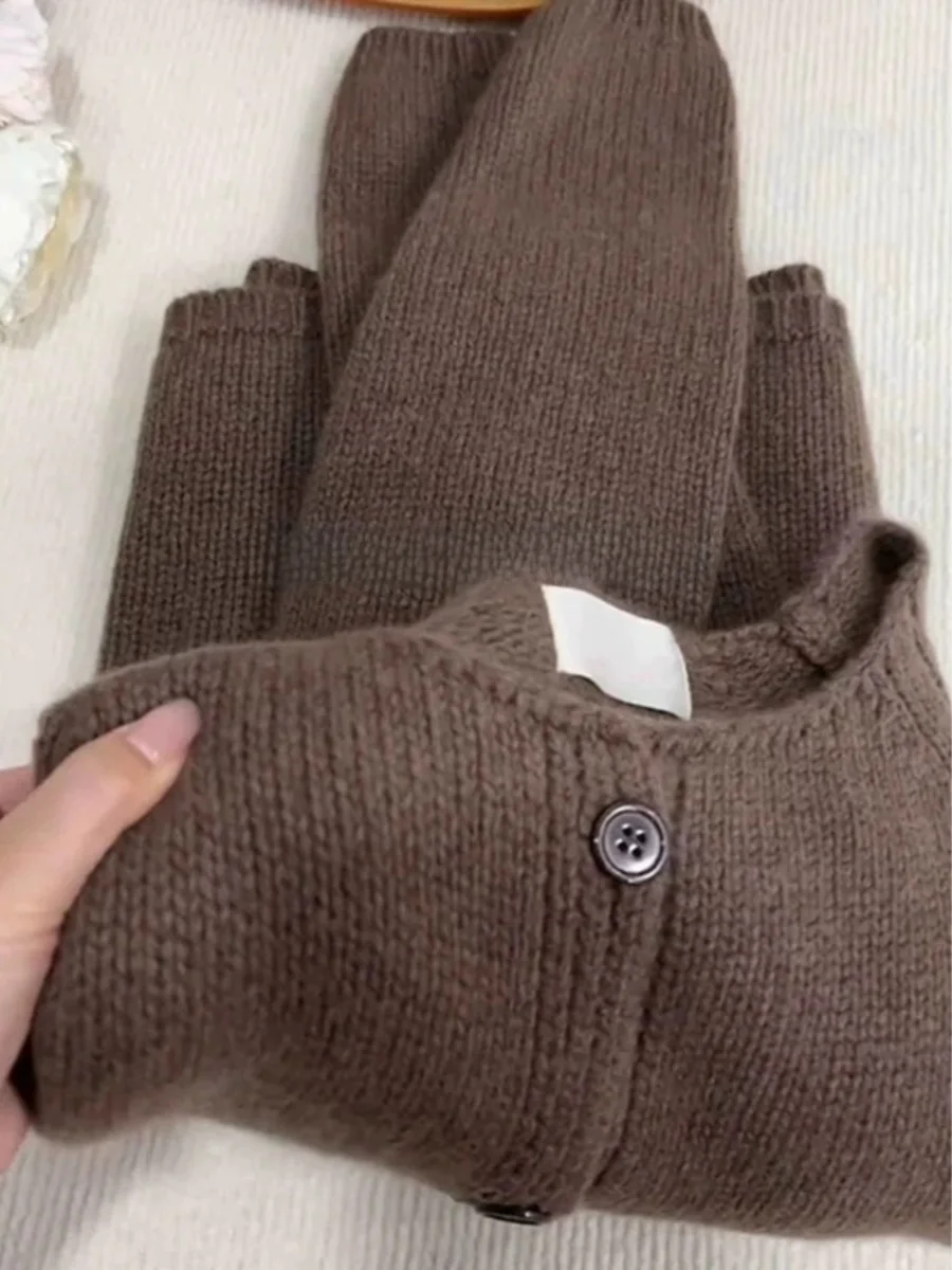

Стильный коричневый вязаный свитер-пальто женский осенне-зимний в непринужденном стиле, премиум-класса, европейский, модный, плотный, премиум-качества, верхняя одежда