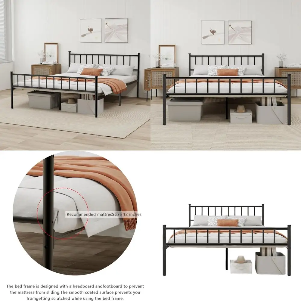 

Sturdy Steel Queen Bed Frame with Headboard, No Box Spring Needed, Easy Assembly, Black