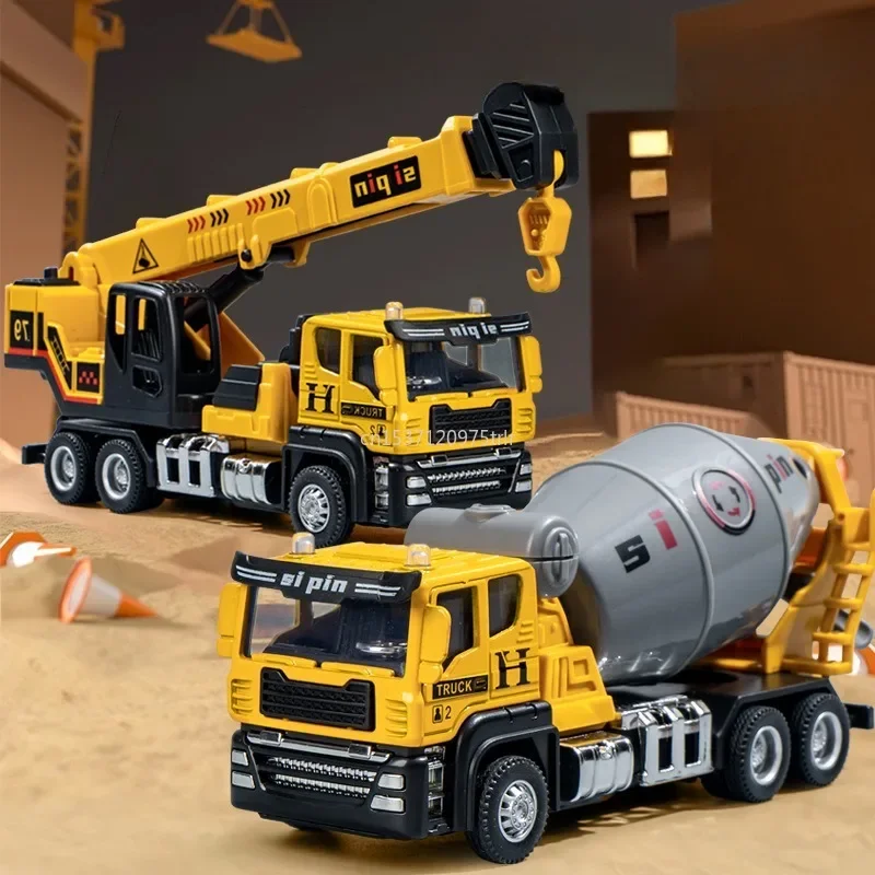 Diecast Engineering Vehicle Fire Engine Excavator Mixer Dump Car Model Simulation Alloy Head Dumper Tanker Toys for Kids Boy