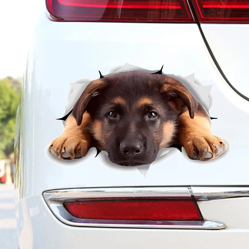 GS36#7.5*5 inches German Shepherd Puppy Breaking Through Sticker Car Decals, Weather-Resistant Vinyl Stickers for Windows,