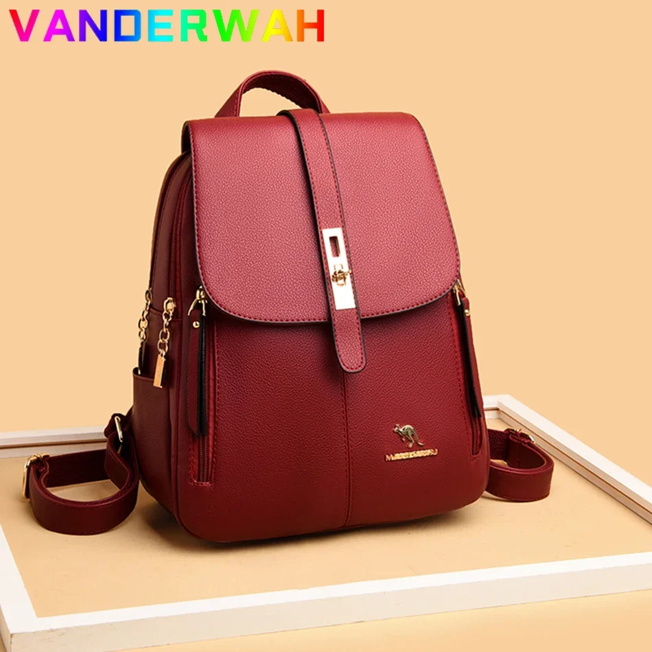 5-kolorowe damskie plecaki z miękkiej skóry Vintage Damskie torby na ramię Sac A Dos Casual Travel Ladies Bagpack Mochilas School Bags