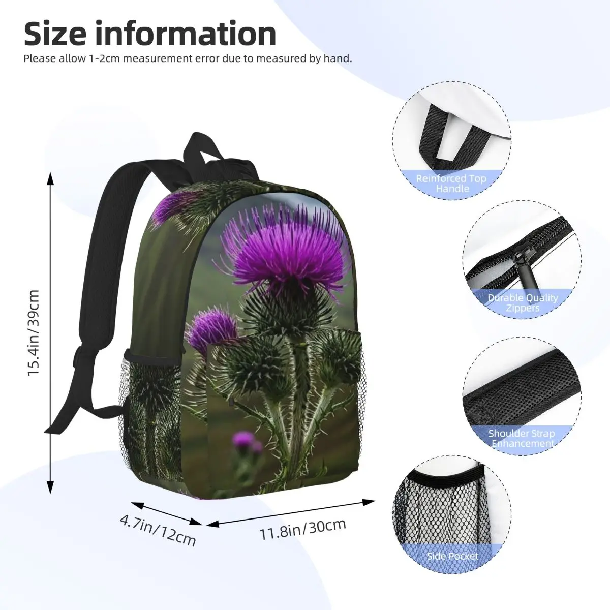 Scotch Thistle Plant Design Backpack Daypack Large Capacity Boys Girls BookBag Shoulder Bags for Men Women Kids School Bag