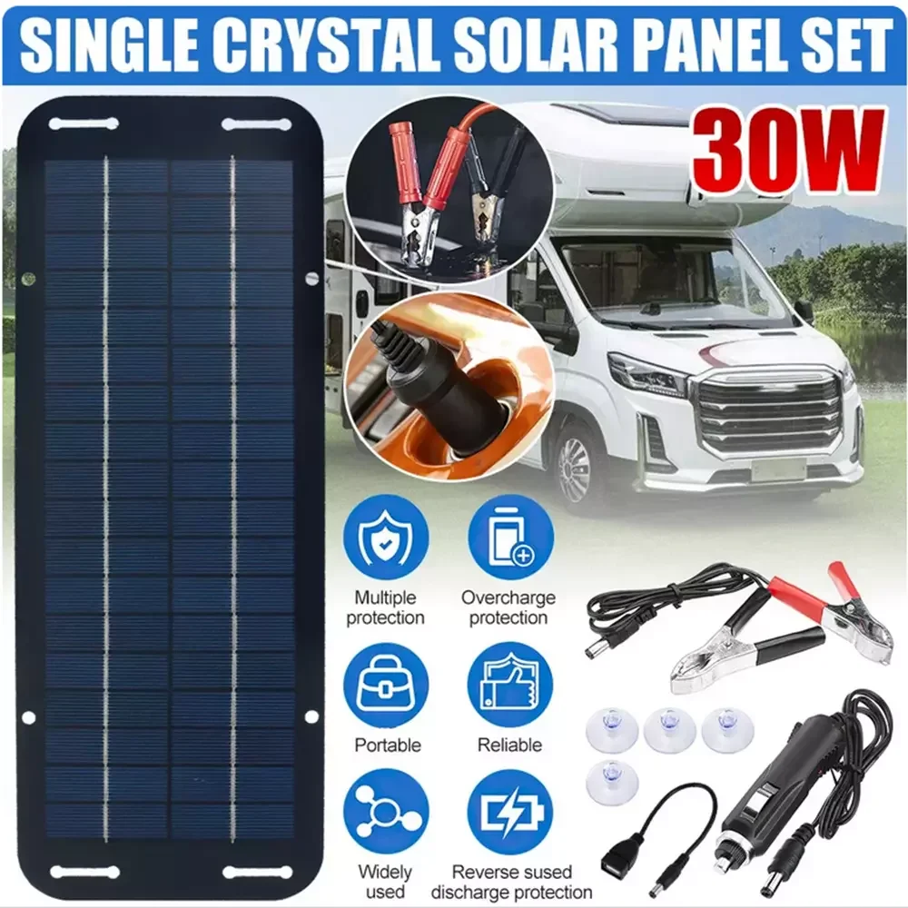 Solar Cells Panel 30W Solar Battery Trickle Charger 12V Olt Power Solar Panel Solar Battery Charger Car Van Boat Maintainer Kit