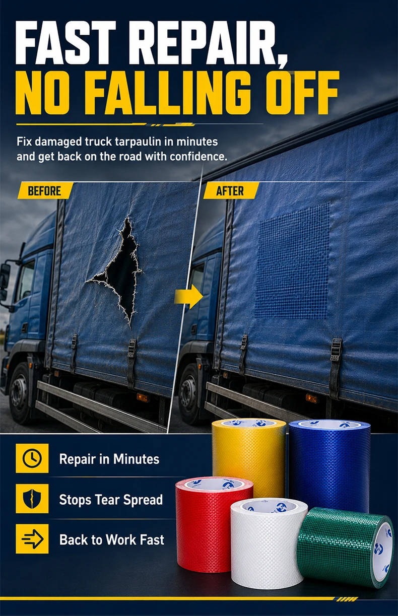 Hochbelastbares Planenreparaturband Wasserdichtes Klebeband-Patch-Rolle für LKW-Abdeckungen und Zeltreparaturen – Detail 7