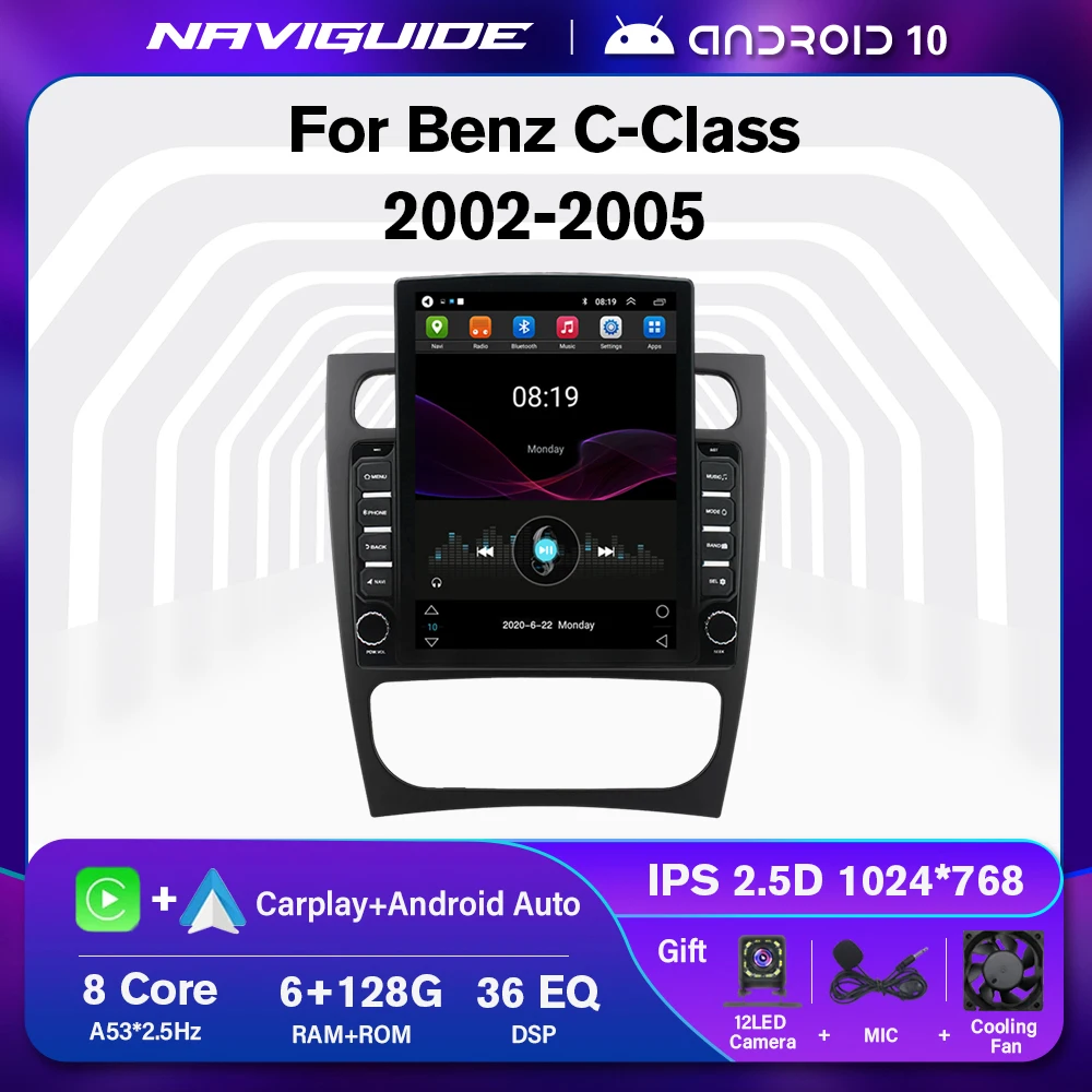 NAVIGUIDE Android10 Car Radio For Mercedes Benz C-Class W203 C200 C320 C350 CLK W209 2002-2005 GPS Navigation Stereo Auto Radio