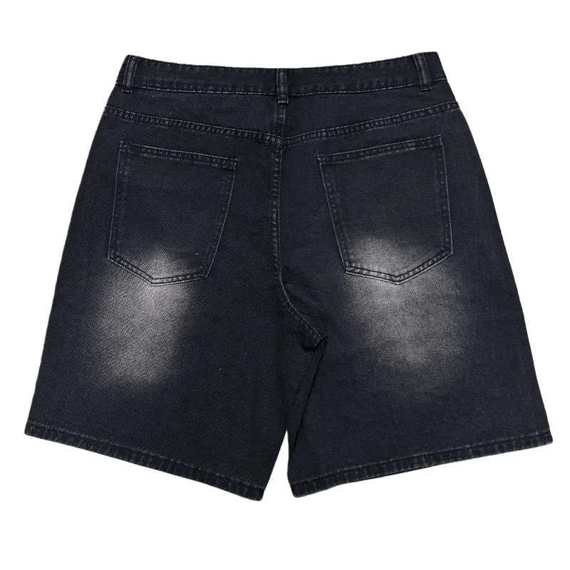 Pant Men Denim Jeans Vintage Knee Length High Waist Straight Trousers Hot Drilling Y2k Streetwear Splice Casual Work 2026 Spring