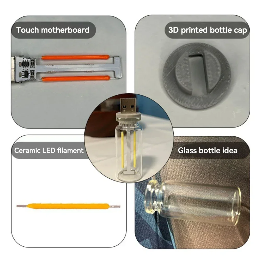 Lampu malam USB warna campur, lampu malam USB sentuh dapat diredupkan, filamen LED portabel pasang dan mainkan, lampu suasana dekoratif untuk ruang mobil