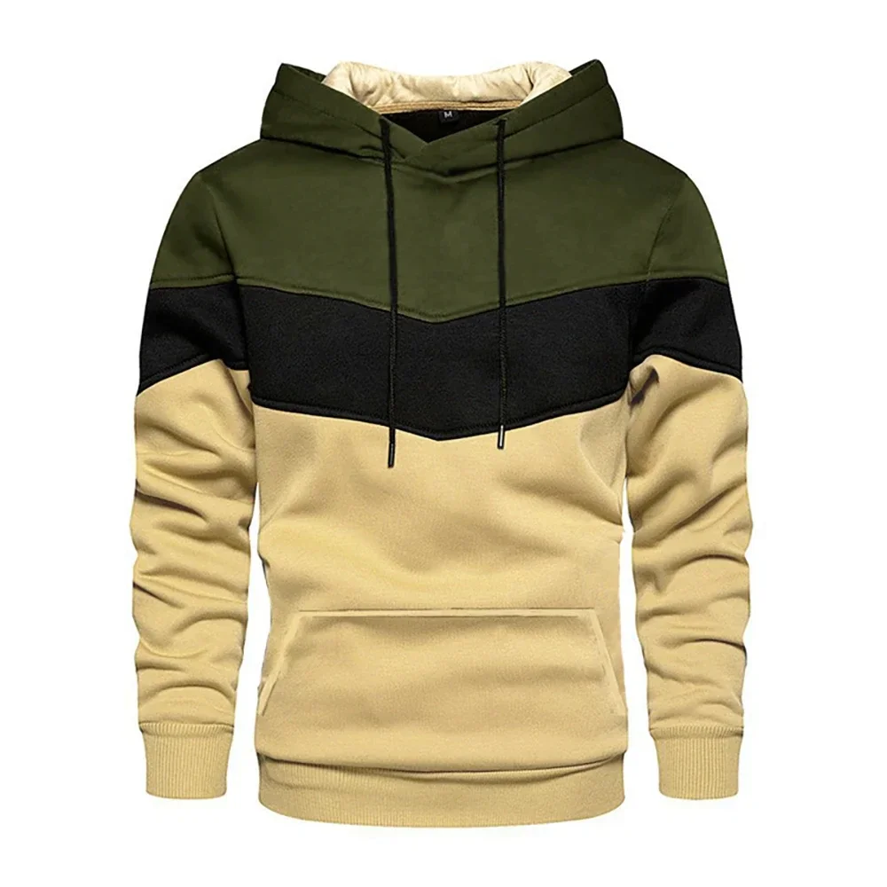 Men's Hoodies Patchwork Hoodie Outdoor Sportswear Street Fashion Men's Fleece Pocket Hooded Sweatshirt Fall Winter Three Colors