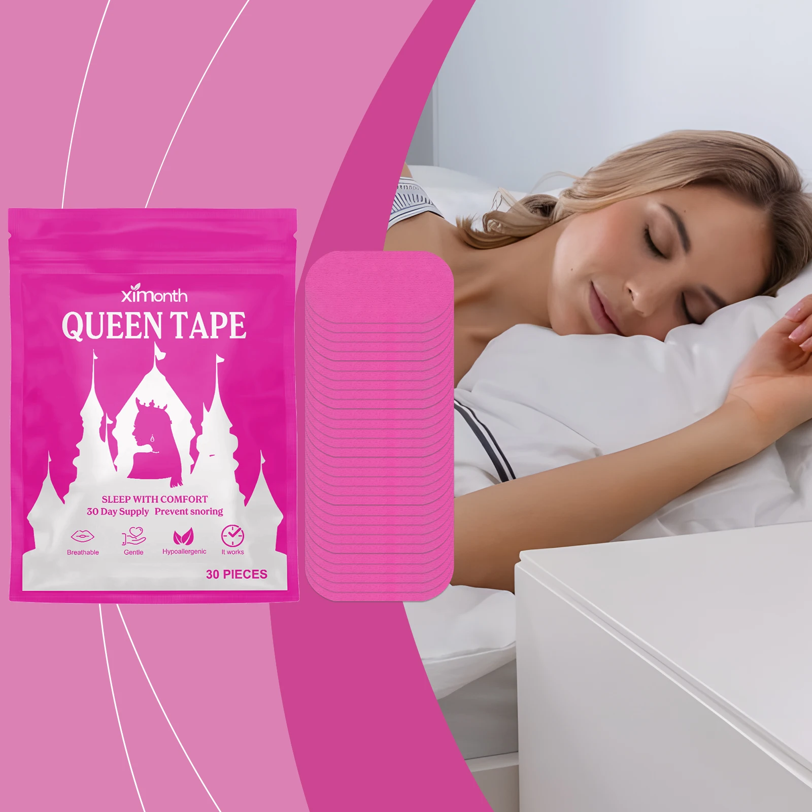 Pegatina antironquidos para la boca, promueve el sueño mejor, mejora la boca, respiración nocturna, boca seca, Reduce el parche para ronquidos, niños y adultos