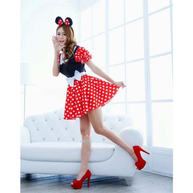 Conjunto de traje de actuación para mujer, uniforme de juego, disfraz de Mickey y Minnie, vestido de noche para fiesta de Halloween