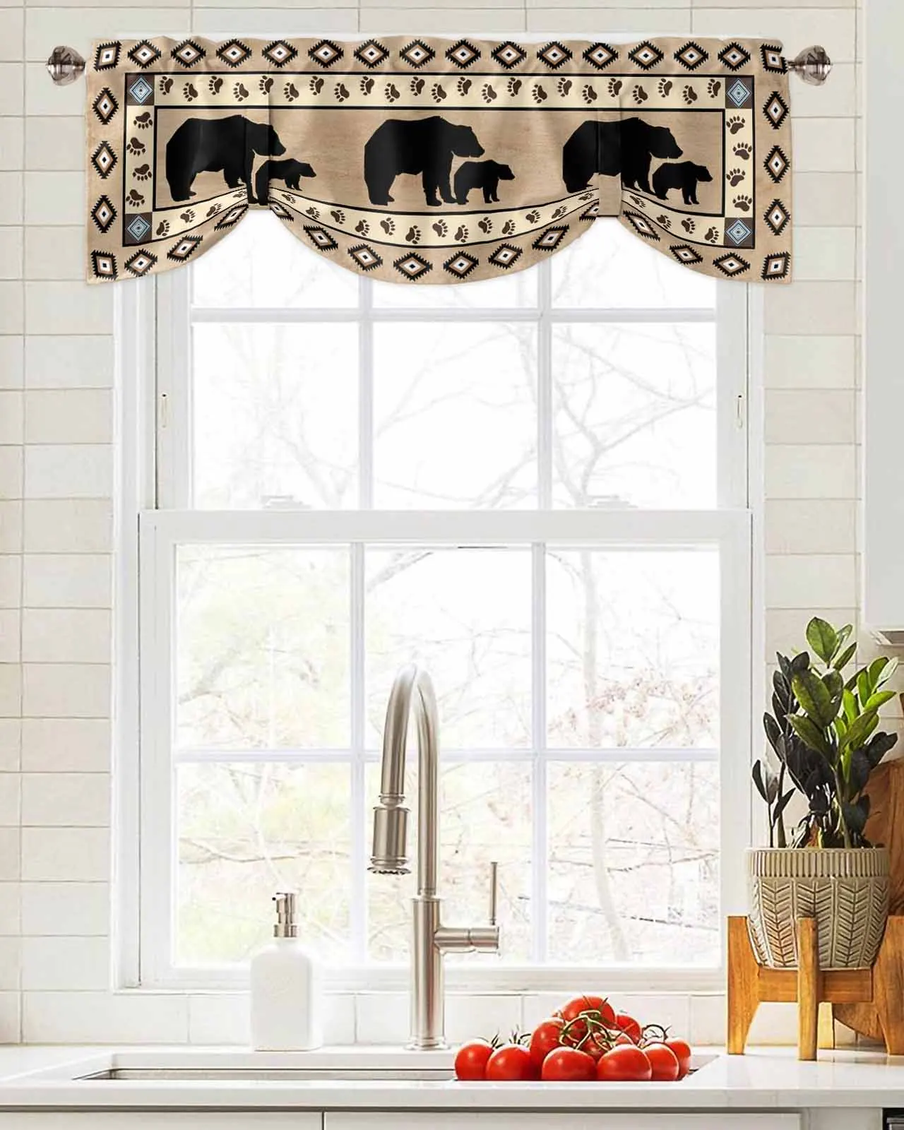 Fall Forest Bear Bohemia Short Window Curtain Adjustable Tie Up Valance for Living Room Kitchen Window Drapes