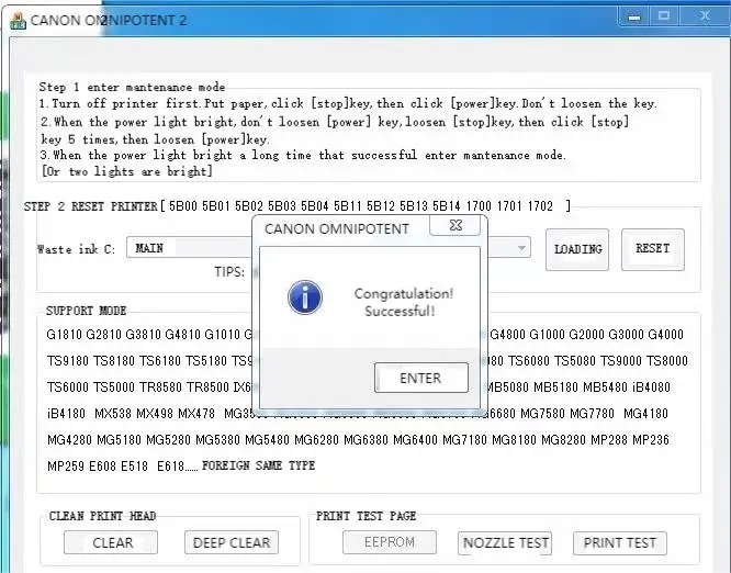 Printer Reset Software Tool For Canon G1000 IX6780 IX6880 IX6580 IP7280 IP8780 IP2780 TR8580 MB5080 MB5180 MB5480