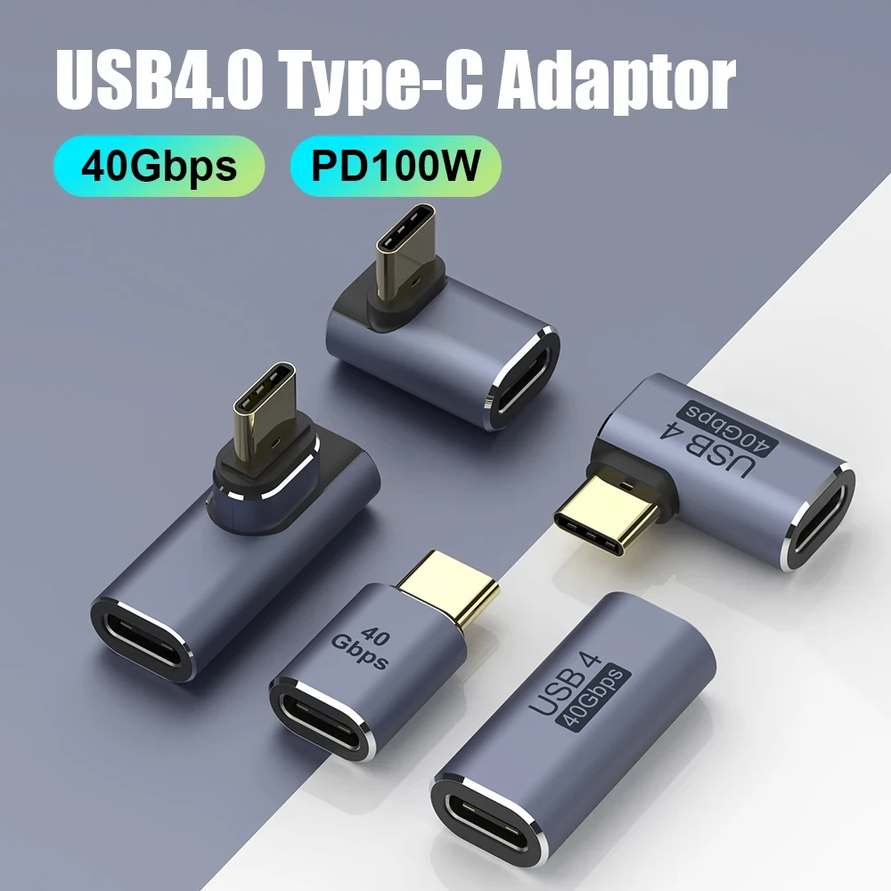 Conector de cargador USB 4,0 PD 100W 8K 60Hz para Macbook, adaptador macho a hembra de ángulo recto de alta velocidad USB C OTG en forma de U, 40gbps