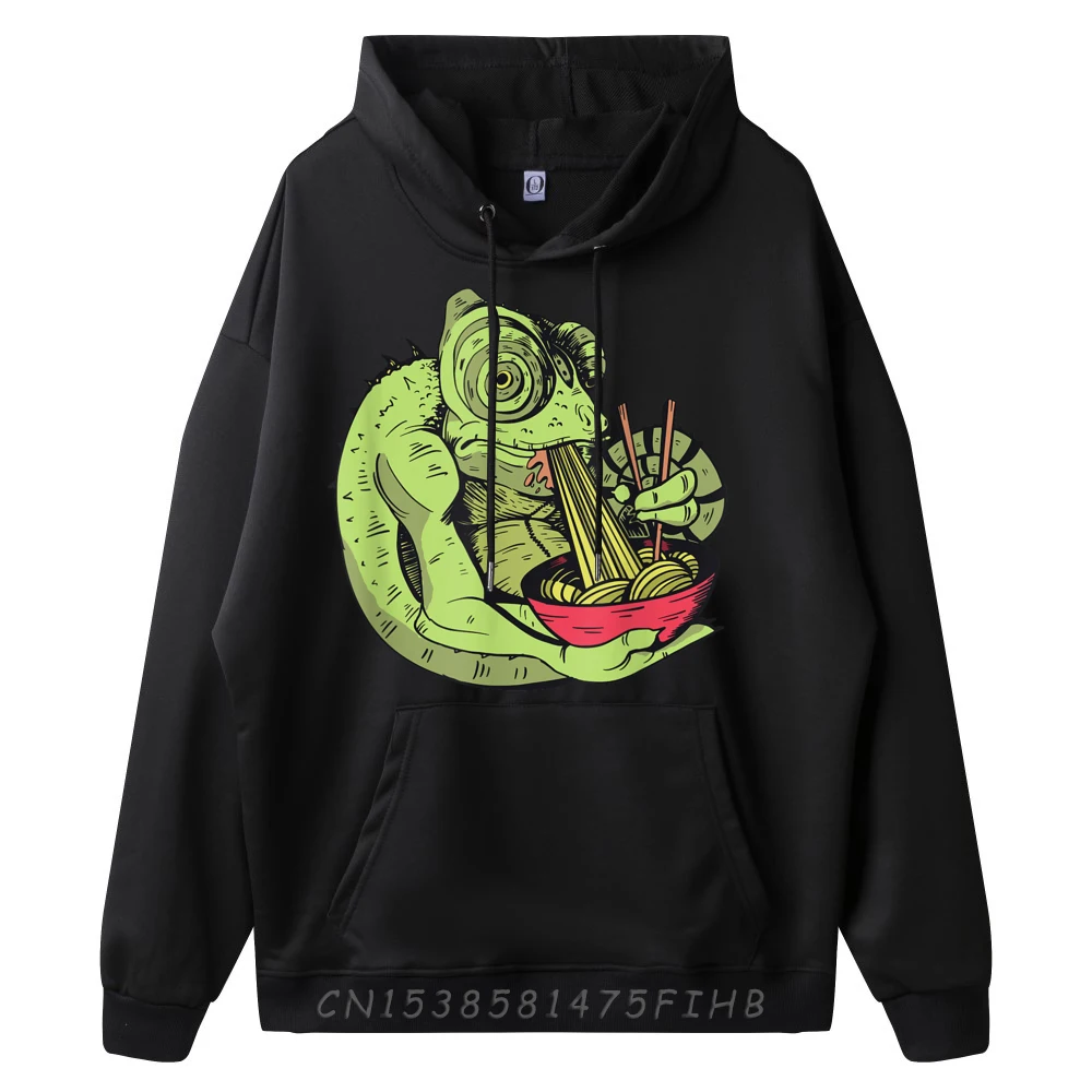 Cute Kawaii Chameleon eats ramen noodle with chopsticks Cute Oversized Hoodies Men's Clothing Deals Valentines Day