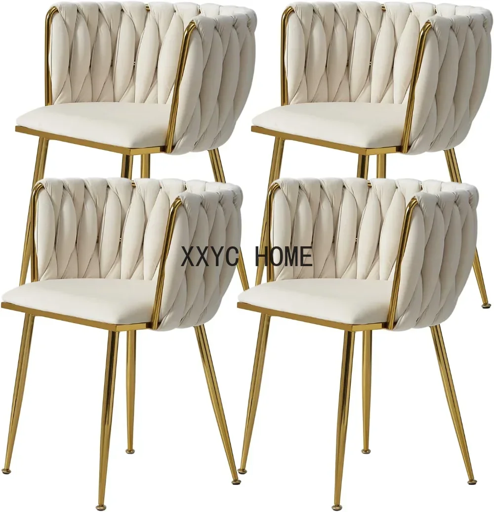 

Velvet Dining Chairs Set of 4, Modern with Golden Metal Legs, Woven Upholstered Dining Chairs for Dining