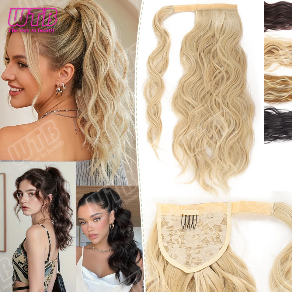 Synthetic Wig Wrap-Around Ponytail with Velcro Water Wave Hairpiece with Anti-Wind Hair Fork for Women Suitable for Daily Wear