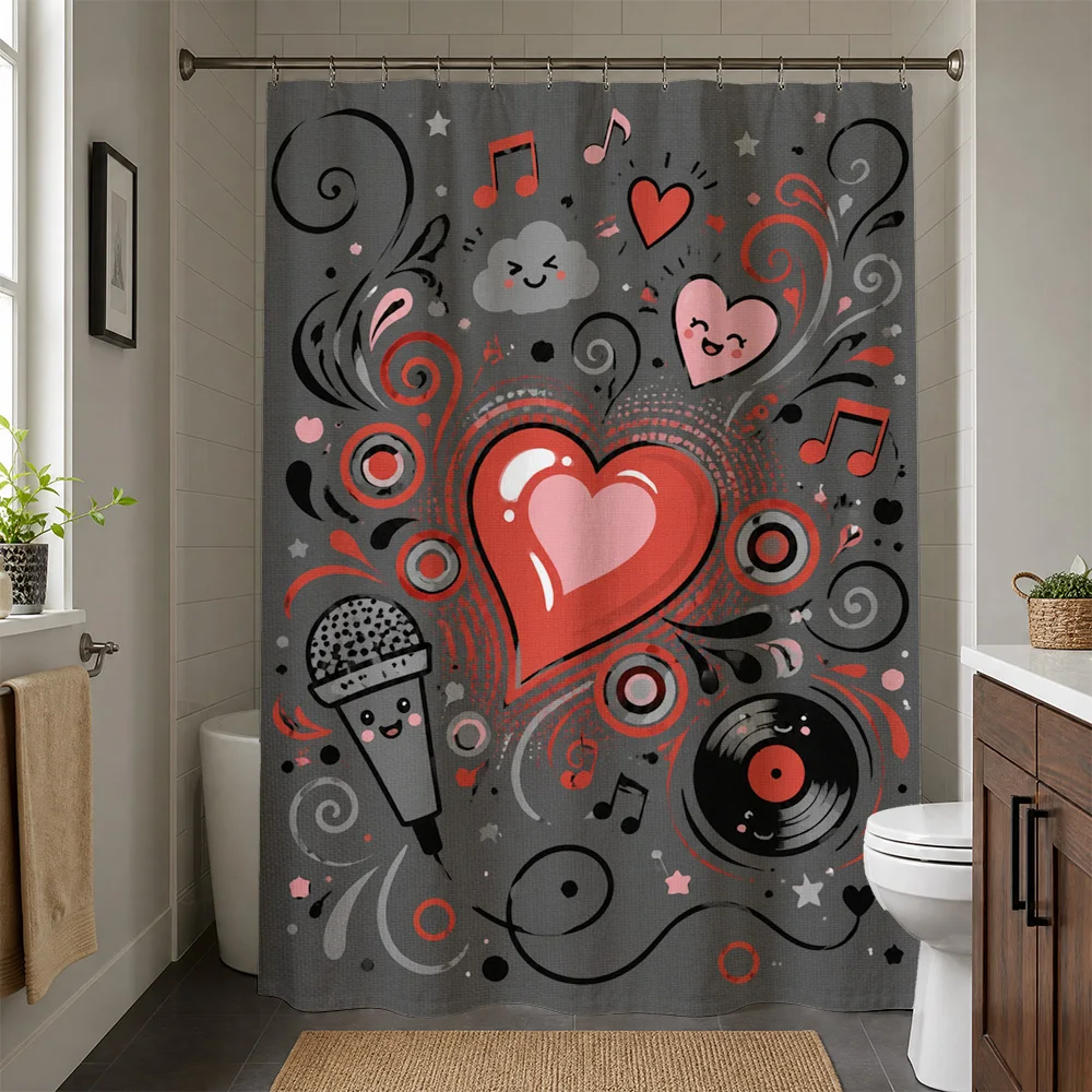 Fun Music Notes Heart Pop Art Shower Curtain Bathroom Decor for Music Lovers Shower Curtain