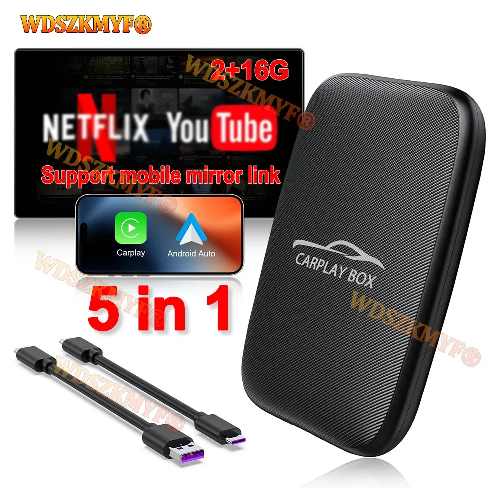 

5 in 1 Carplay Ai Box Android Auto Wireless Carplay Adapter Carplay Car Multimedia Player Auto Connect For YouTube Netflix