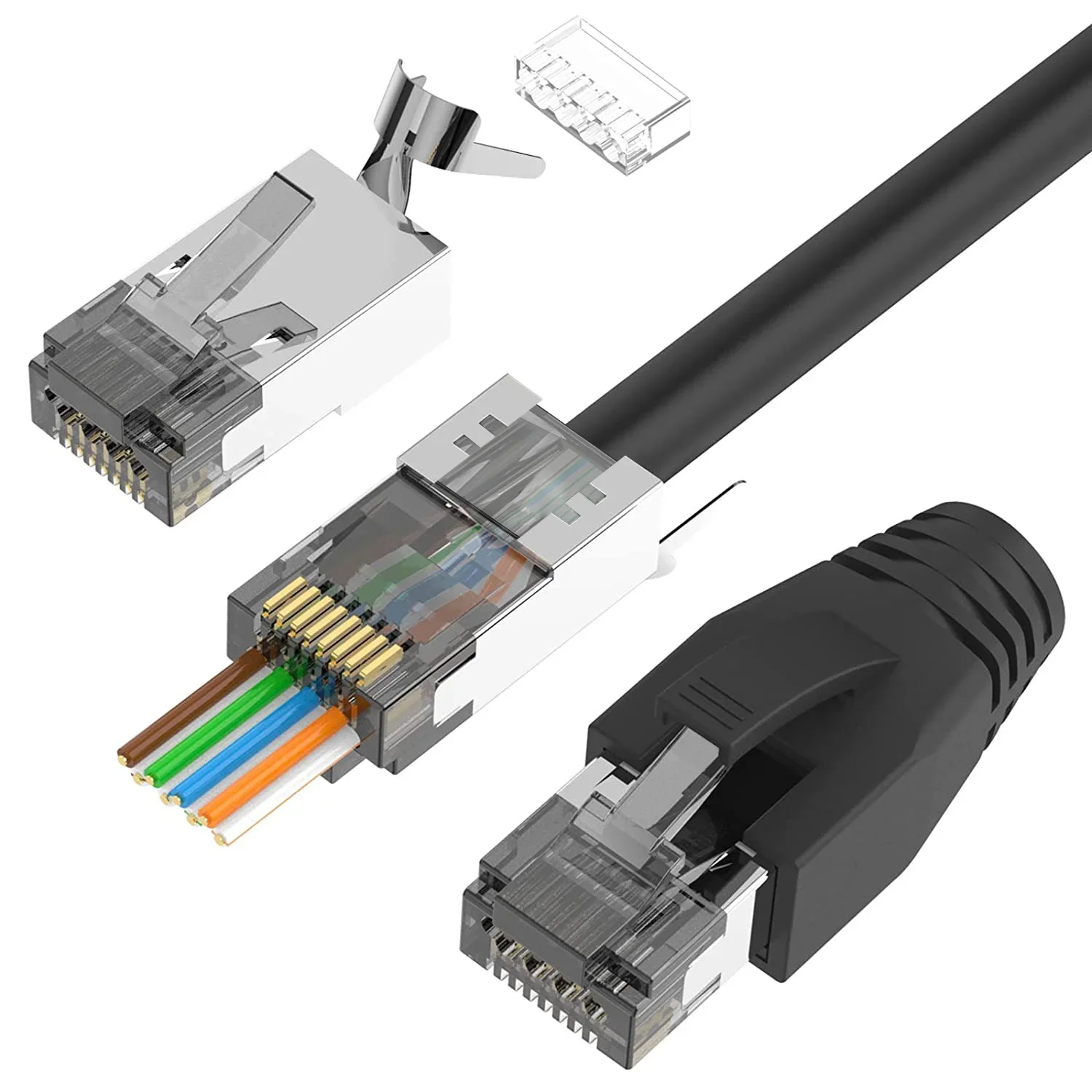 Złącze RJ45 Natalink CAT6A CAT7 Przelotowe Ekranowane 3-bolcowe Pozłacane Wtyk Sieciowy Modularny z Ochraniaczami Przeciwdziałającymi Naprężeniom Czarne — zdjęcie produktu 7
