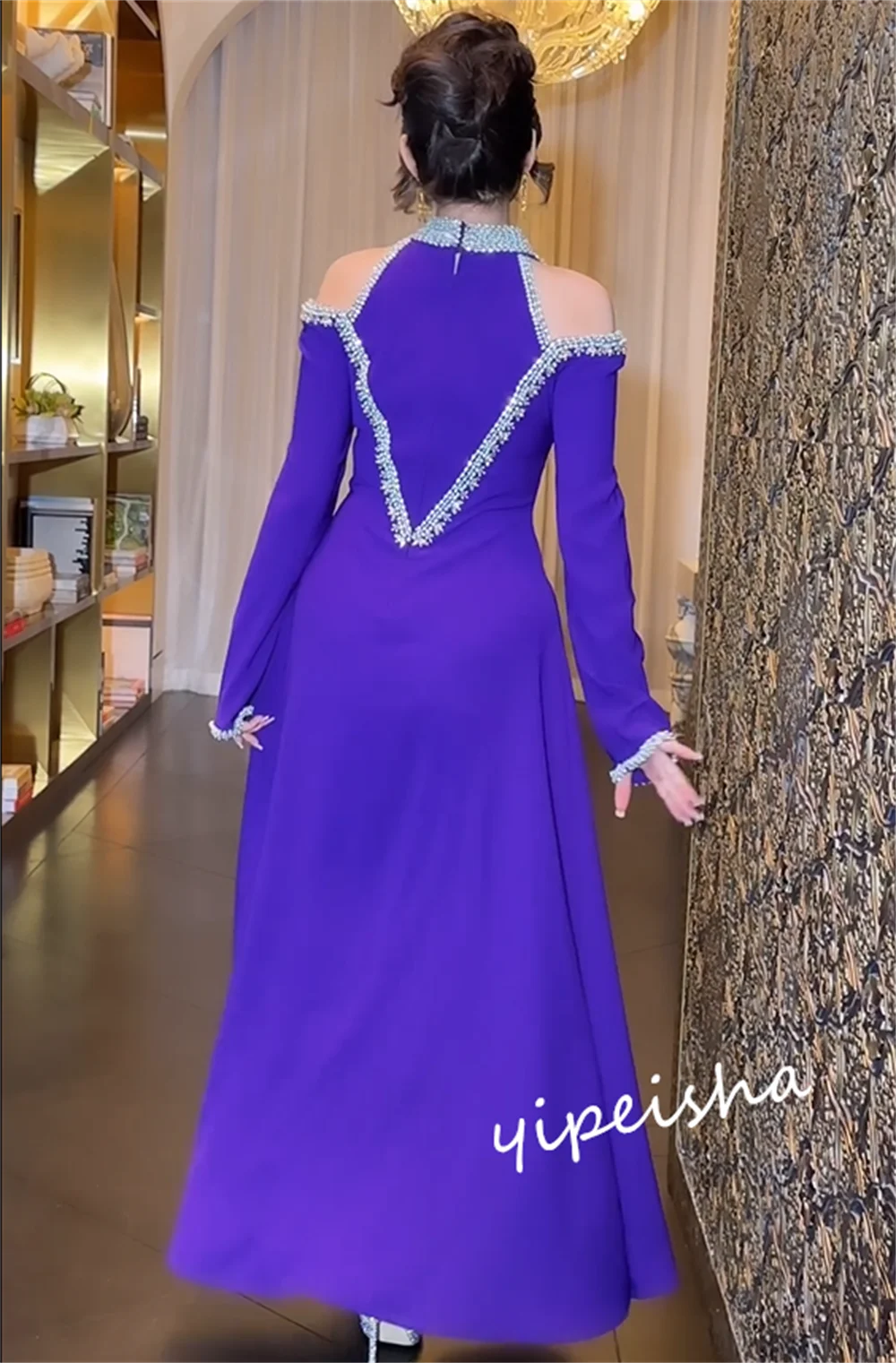 Customized Jiayigong Sparkle  Prom Satin Beading Birthday A-line High Collar Bespoke Occasion Gown Midi Dresses