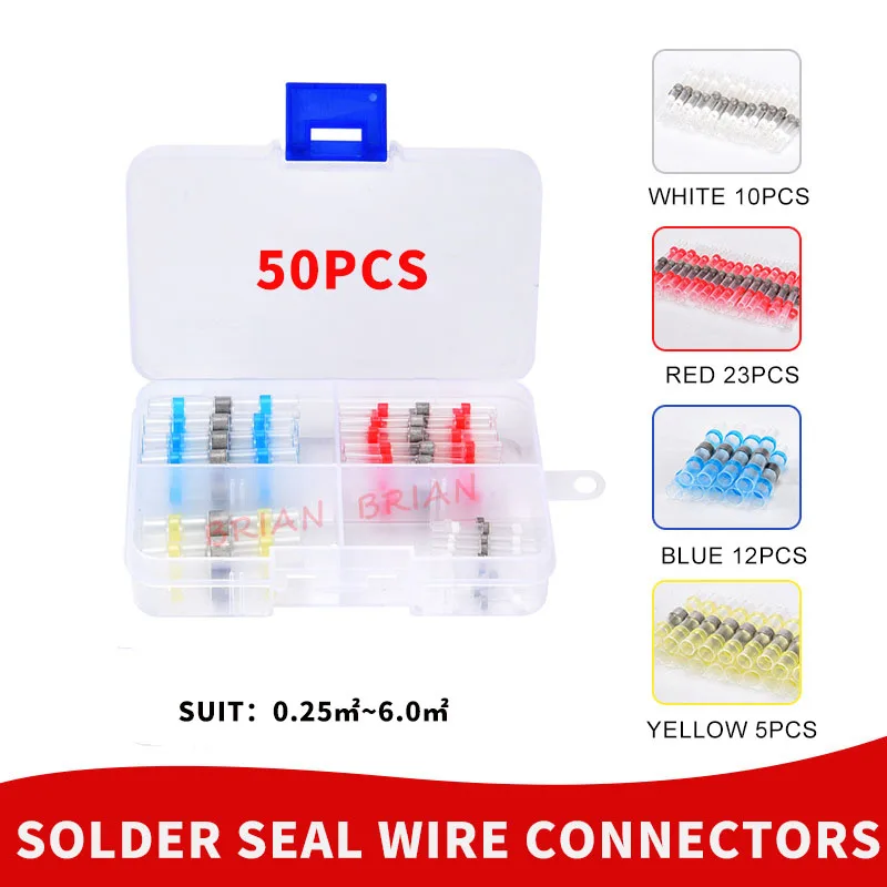 

50pcs Waterproof Solder Seal Heat Shrink Butt Wire Connectors Terminals Electrical Copper with a Soldering Sleeve