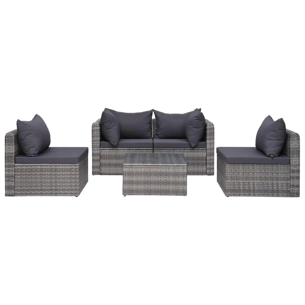 Stylish Grey PE Rattan Garden Lounge Set with Powder-Coated Steel Frame and Large Glass Table