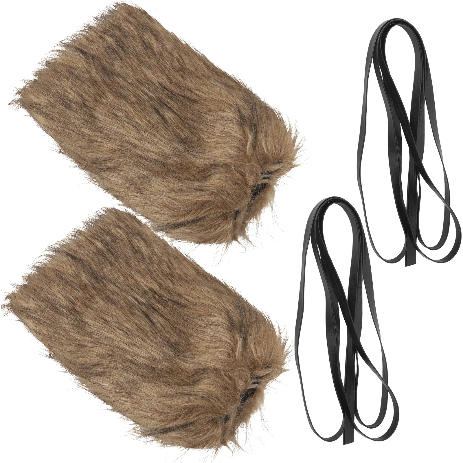 1Set Viking Style Bindable Leg Warmers Brown Faux Adjustable Straps for Cosplay Halloween Medieval Costume Men Women