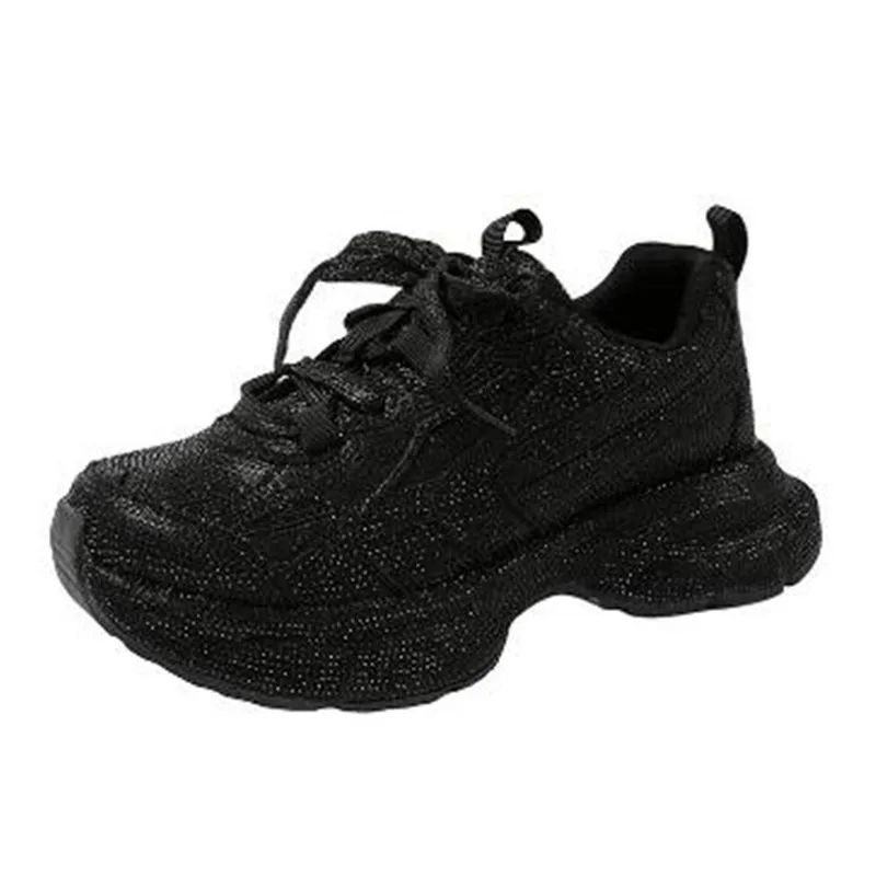 Luxury Women Bling Running Shoes Chunky Sneakers Fashion Casual Genuine Leather Breathable Height Increased Flat Platform Shoe