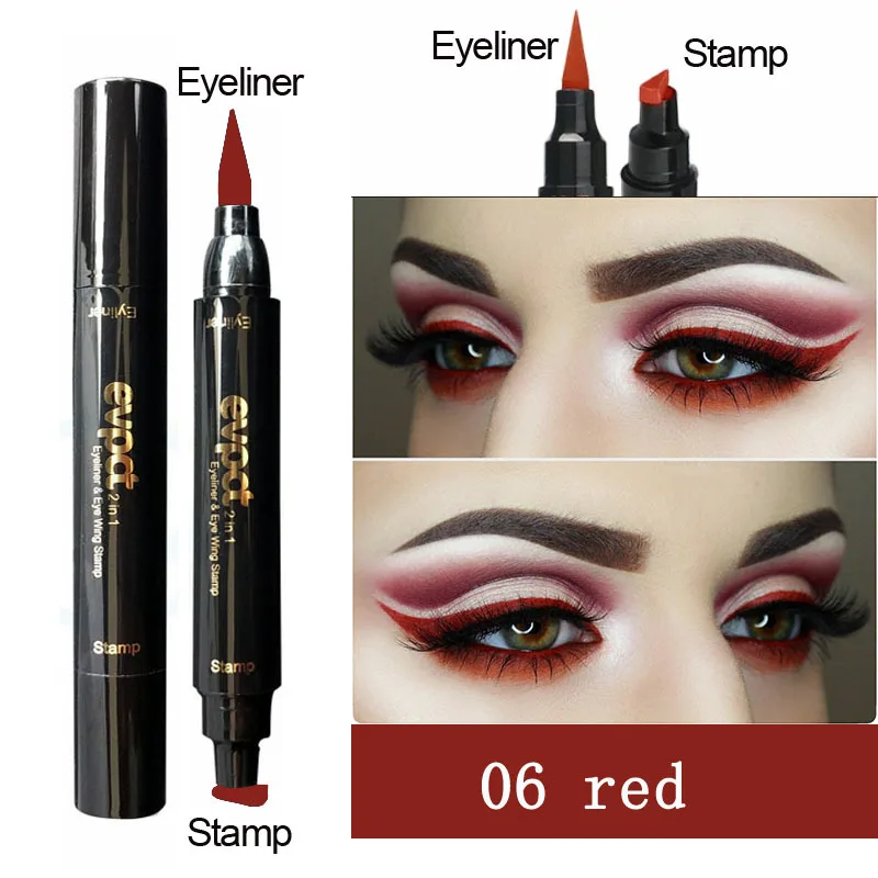 2 In1 Liquid Glitter Eyeliner Stempel Dunne Zeehond Make-Up Zwart Rood Groen Snel Droog Eyeliner Potlood 7 Kleur Blauwbruine Rokerige Ogen