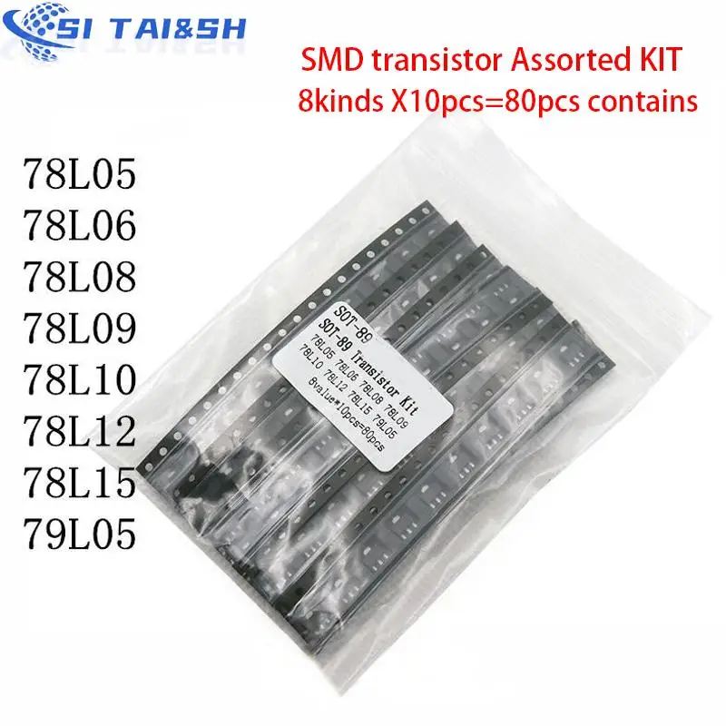 SOT-89 SMD transistor Assorted KIT Total 8kinds X10pcs=80pcs contains  78L05 78L06 78L08 78L09 78L10 78L12 78L15 79L05