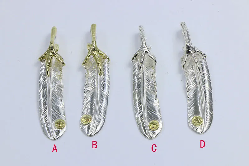 Sterling Silver Golden Eagle Claw Feather Necklace Thin Plate Pendant DIY Fashion Jewelry Combination Chain Pendant