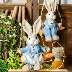 Easter Bunny Pendant Swing Bunny Figurine Hanging Rustic Swing Rabbit Hanging Ornament for Bedroom Office Ornament
