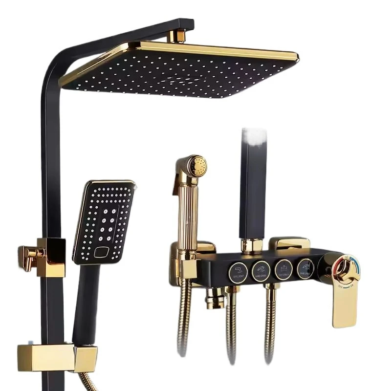 

Modern Gold Digital Display Bathroom Shower Mixer 4 Keys Rainwater Thermostatic Jet Shower System Set