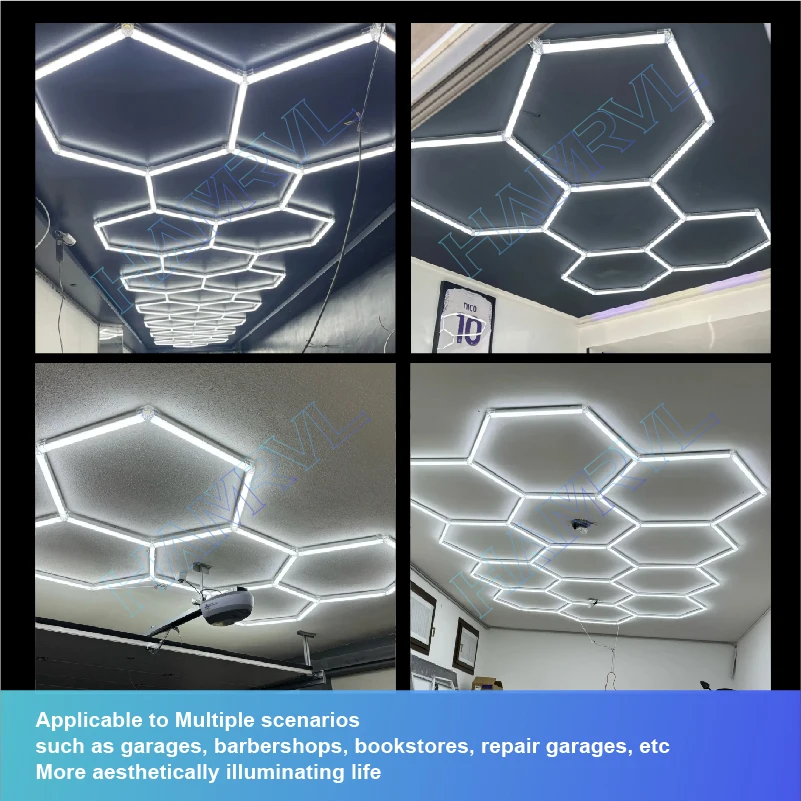 Hexagonal honeycomb pendant light, hair salon, garage, LED light 6500k, LED tube, gym, bar, hair salon, library, workshop, body image 3