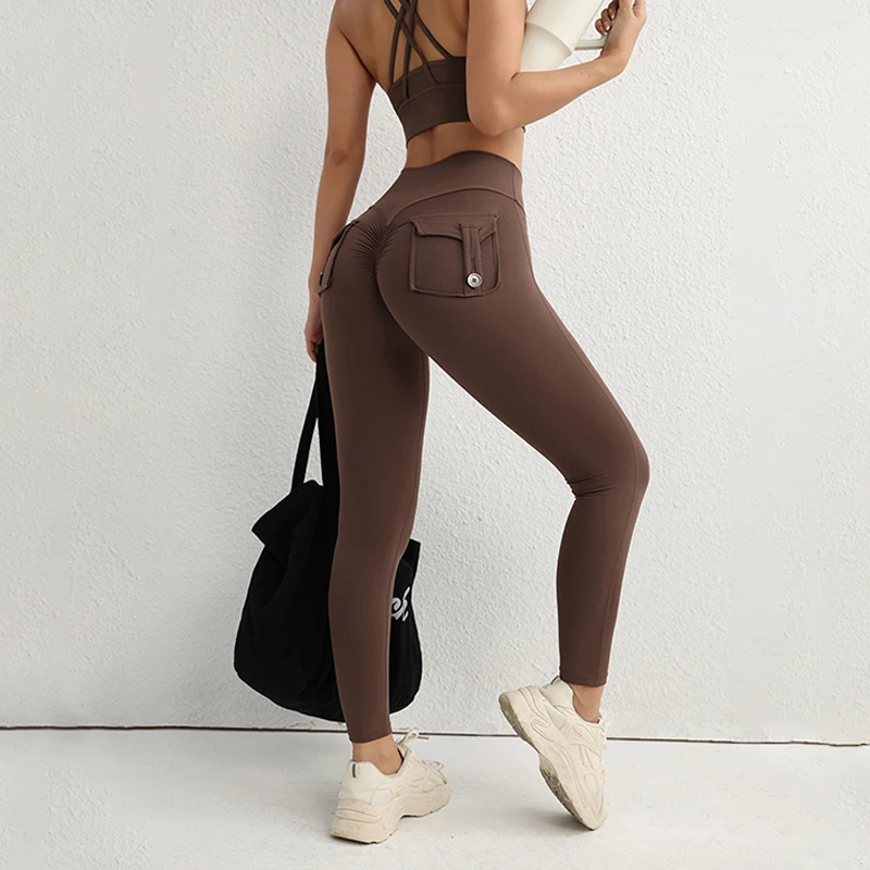 TRY TO BN Women High Waist Scrunch Leggings With Pockets Naked Feeling Fitness Tummy Control Buttery Soft Yoga Pants Gym Workout