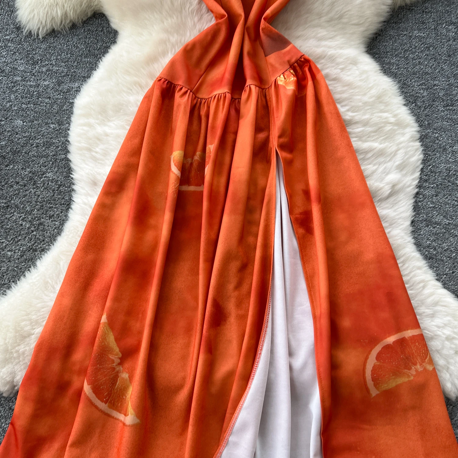 Elegancka sukienka letnia w stylu koreańskim, boho, z rozcięciem, w stylu vintage, z nadrukiem, dopasowana, długa, dla kobiet.