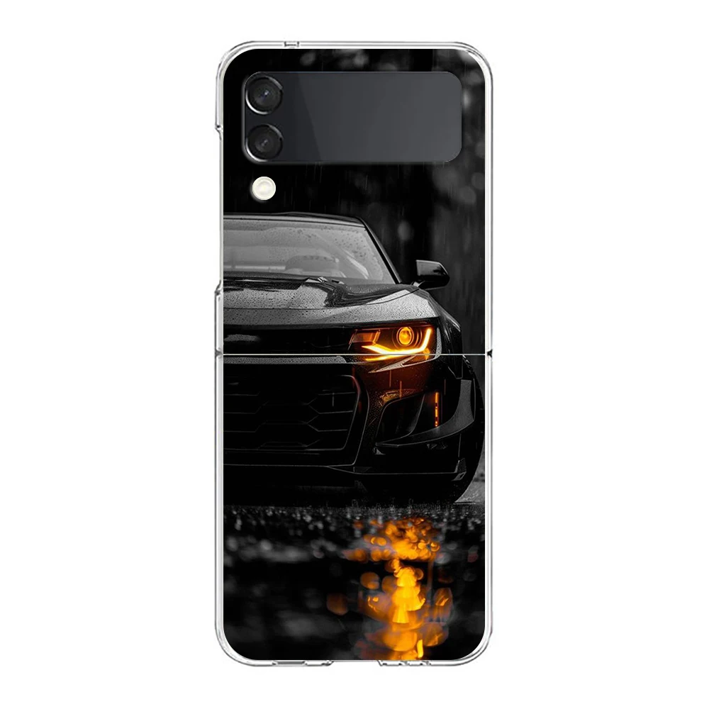 Phone Case For Samsung Galaxy Z Flip 3 4 5 Hard Folding Clear PC Bumper Super Car Sport For Samsung Z Flip 6 Back Cover
