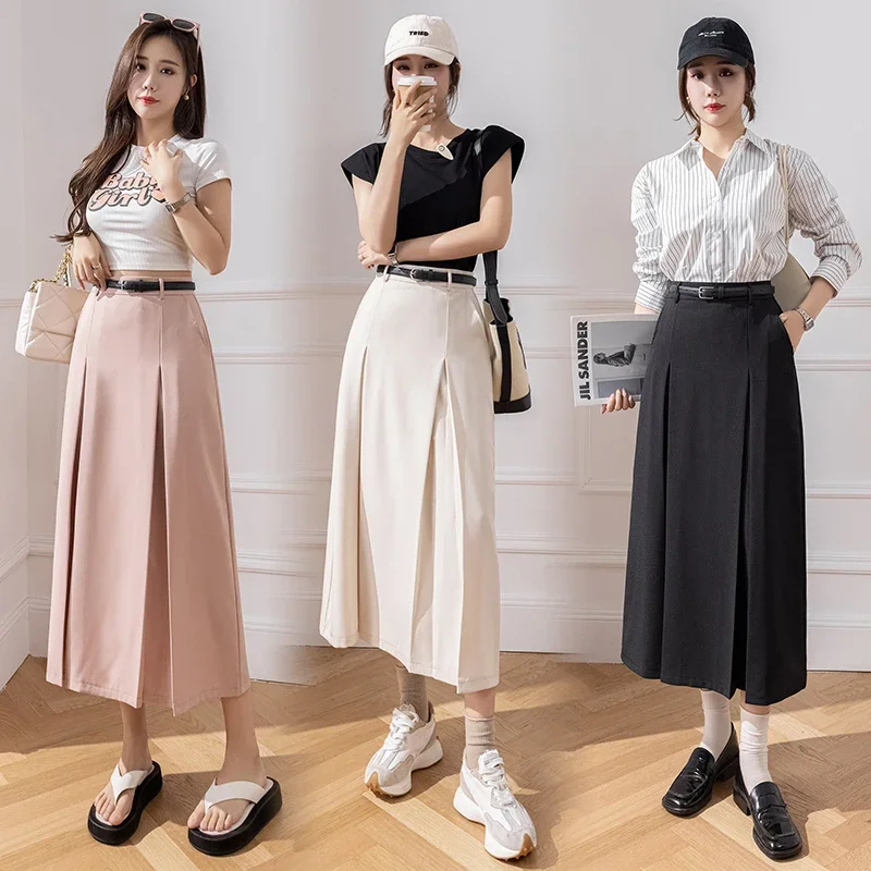 

Ladies Elegant Fashion Large Hem Pleated Long Black Skirt Women Clothes Girls Korean Skirts Chic Casual Faldas Largas BPAK9121