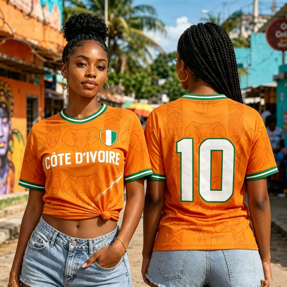 Summer Women's Men's Côte d'Ivoire Print V-Neck Short Sleeve T-Shirt Ivory Coast Tee Jerseys Plus Size Sport T-Shirt Soccer Fans