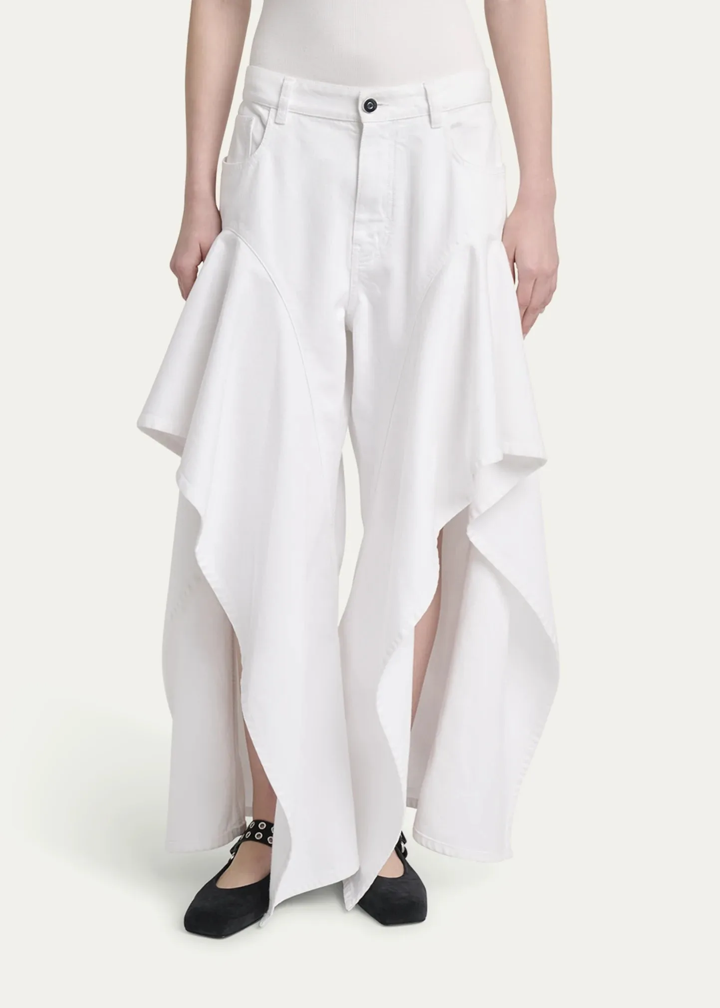 

ALA Ruffle Jeans In Cotton High Quality Asymmetrical Low Rise Pants 2025 New Hot Sale Four Pockets Wide Leg Women's Trousers