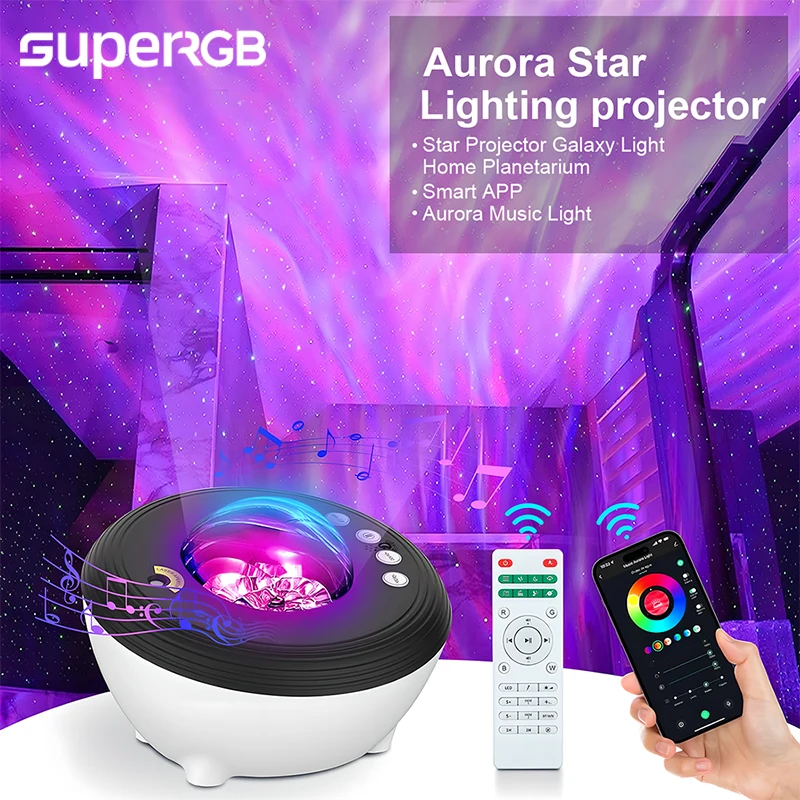 Star Projector Galaxy Night Light Projector Work with Bluetooth Speaker White Noise Aurora Projector Kids Bedroom Decoration