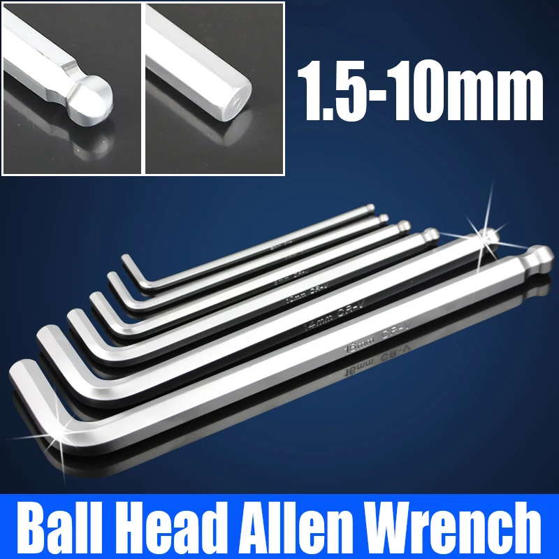 1-5PCS 1.5-10mm Ball Head Allen Wrench L Type Hex Key Wrench Tool High Strength CR-V Allen Key Hand Tool Bicycle Repair Tool