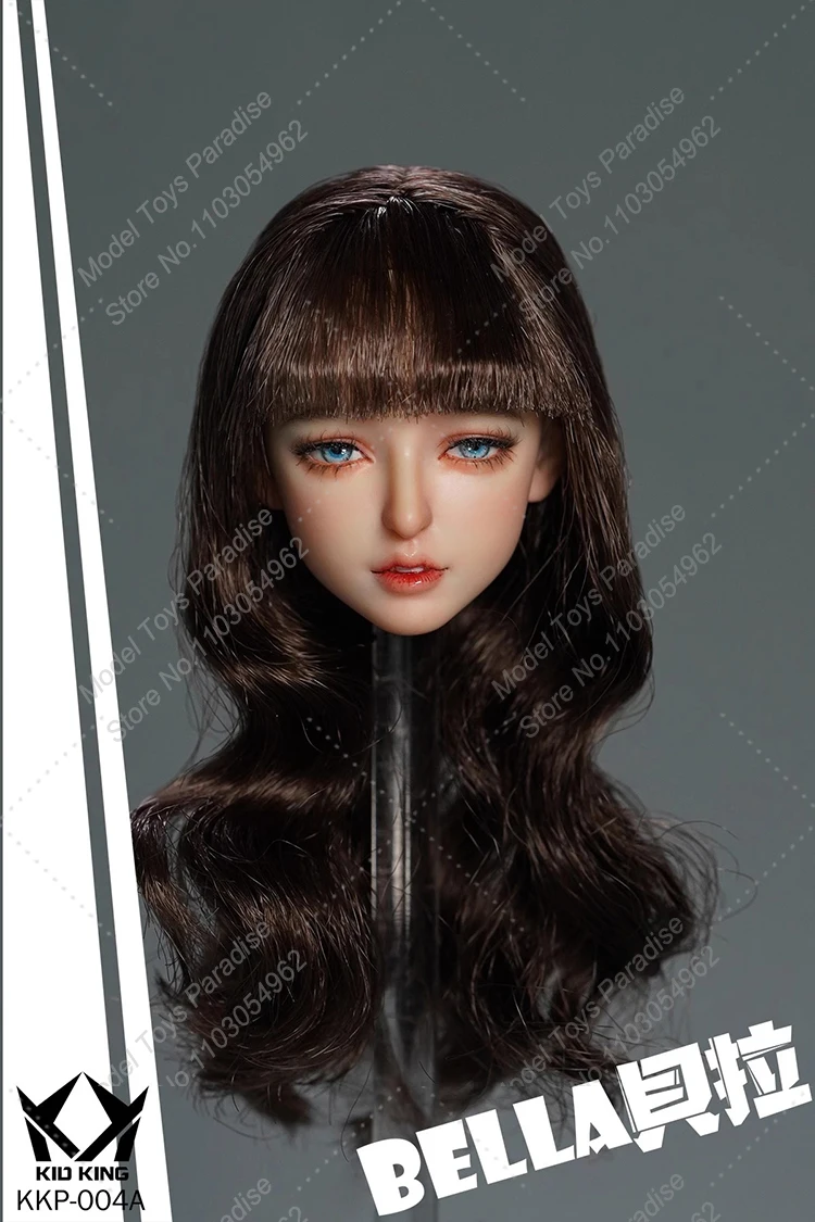 KID KING KKP004 1/6 Women Soldier Head Sculpt Bella Long Curly Eyelash Hair Transplantat Head Carving Fit 12''Action Figure Body