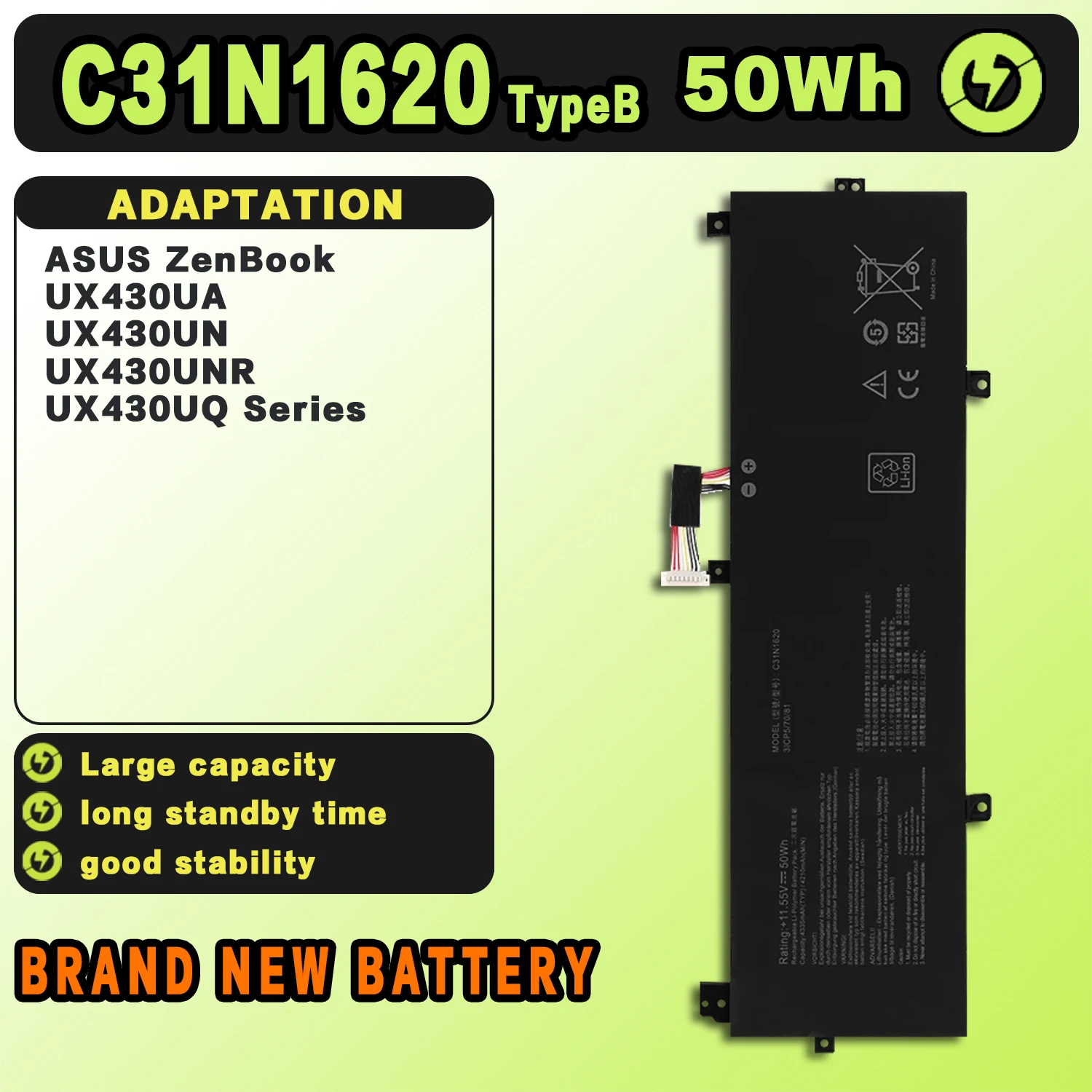 SAT C31N1620 TypeB New Laptop Batteries Replacement For ASUS ASUSPRO PU404/UF UX430UQ UX430UN P5340 P5440FF 11.55V-50Wh-4335mAh