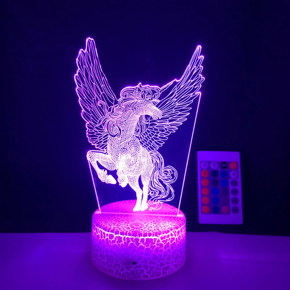 3D LED Horse Night Light 16 Colors Change with Remote Desktop Decoration Bedroom Bedside Desk Lamps Christmas Party Kids Gifts